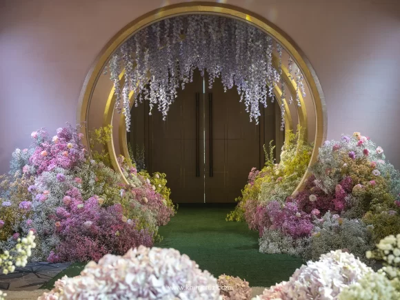 tranquil Japanese gardens inspired wedding reception tunnel entrance designed by Khim Cruz