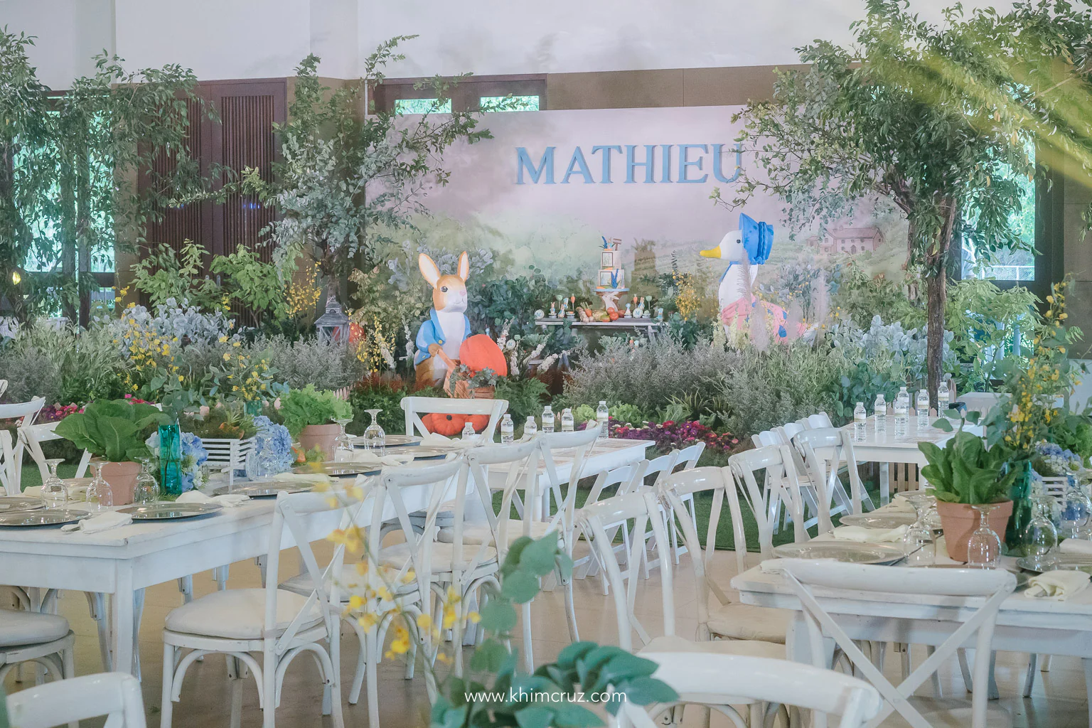 Peter Rabbit on McGregors garden with plants and vegetables themed kids birthday party designed by Khim Cruz