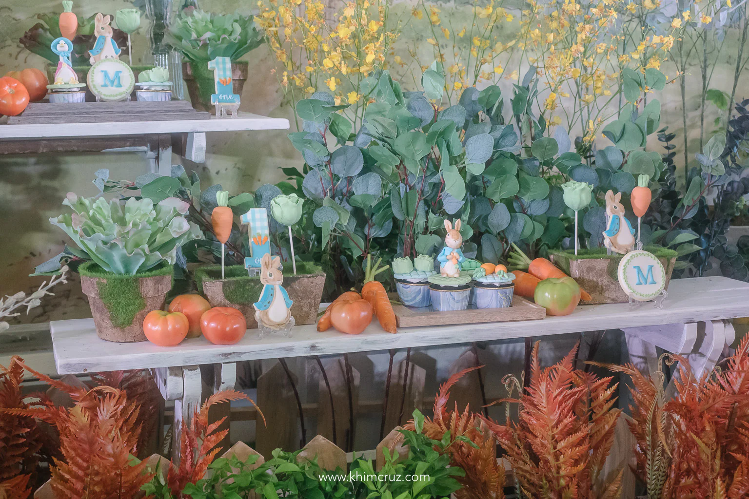 Peter Rabbit themed dessert table setup