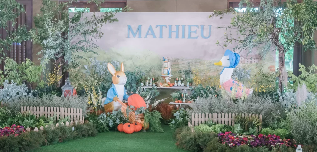 Peter Rabbit themed kids birthday McGregors Garden event design by Khim Cruz