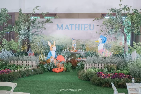 Peter Rabbit themed kids birthday McGregors Garden event design by Khim Cruz