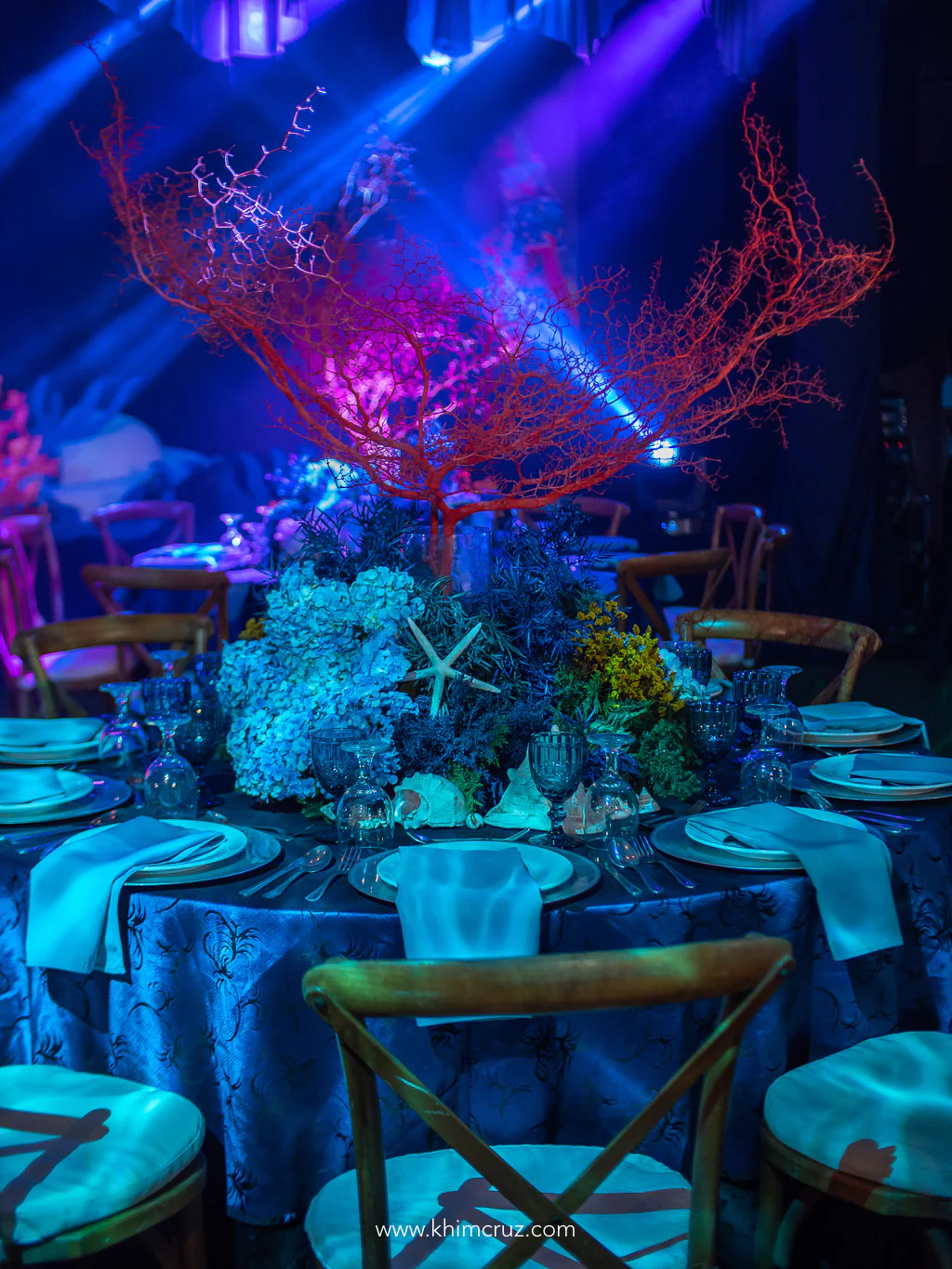 coral inspired floral table centerpiece arranged by Khim Cruz for under the sea themed birthday