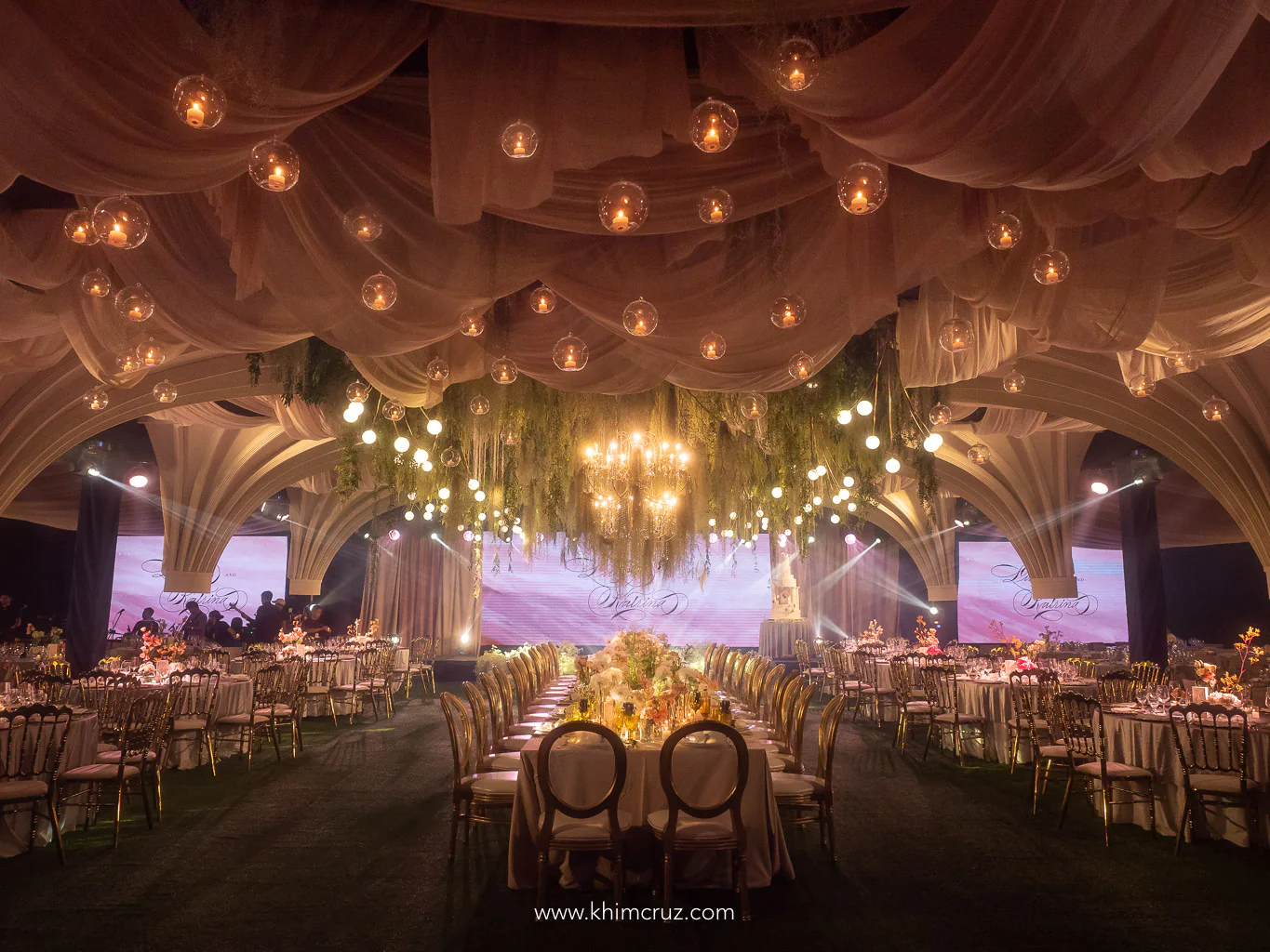 modern old-world wedding reception design by event designer Khim Cruz