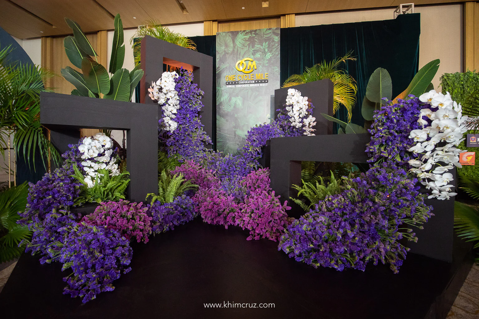 modern tropical corporate awards night photo area floral backdrop design by Khim Cruz