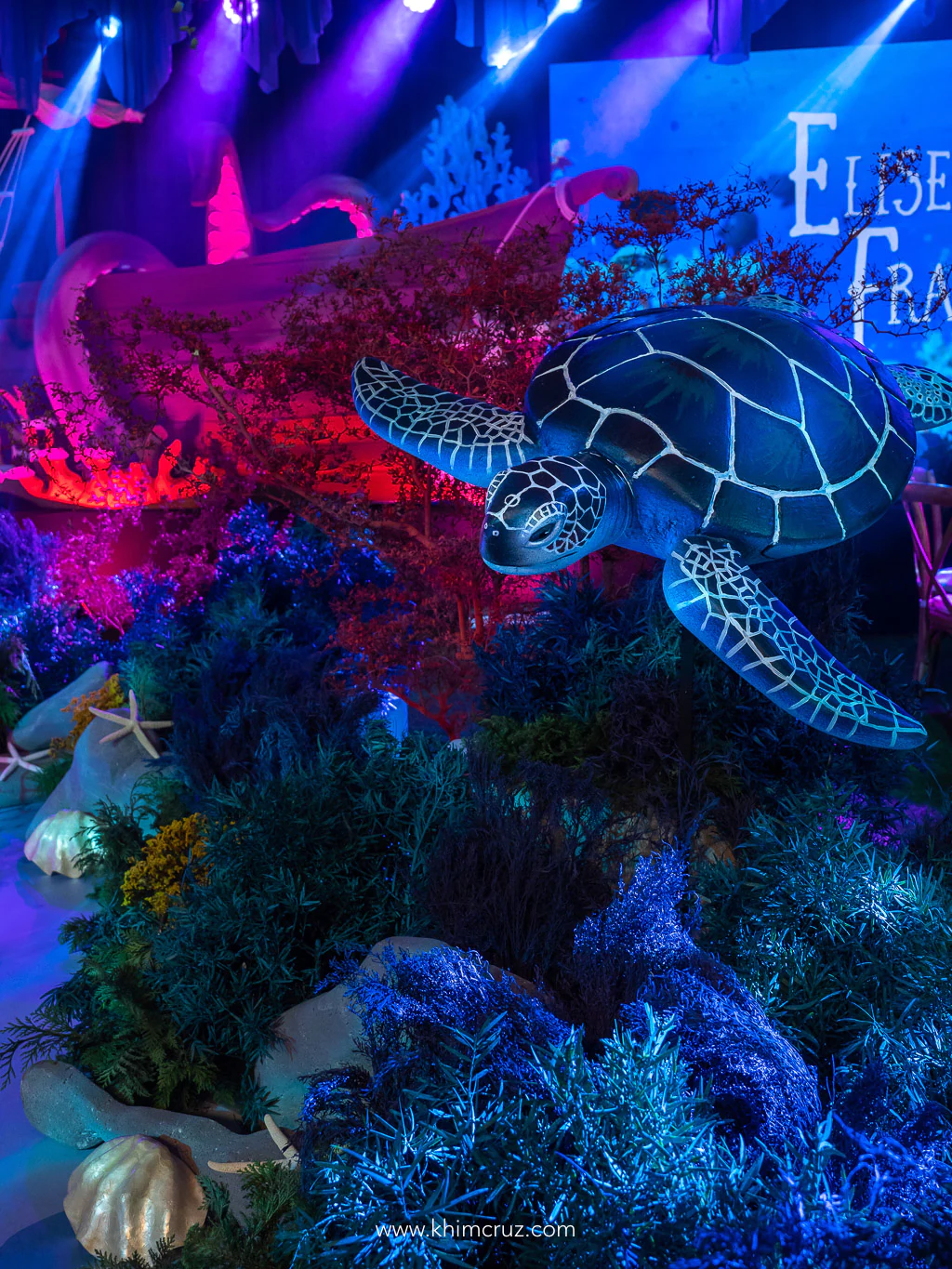 sea turtle swimming under the sea themed birthday party of Eliseo set design by Khim Cruz