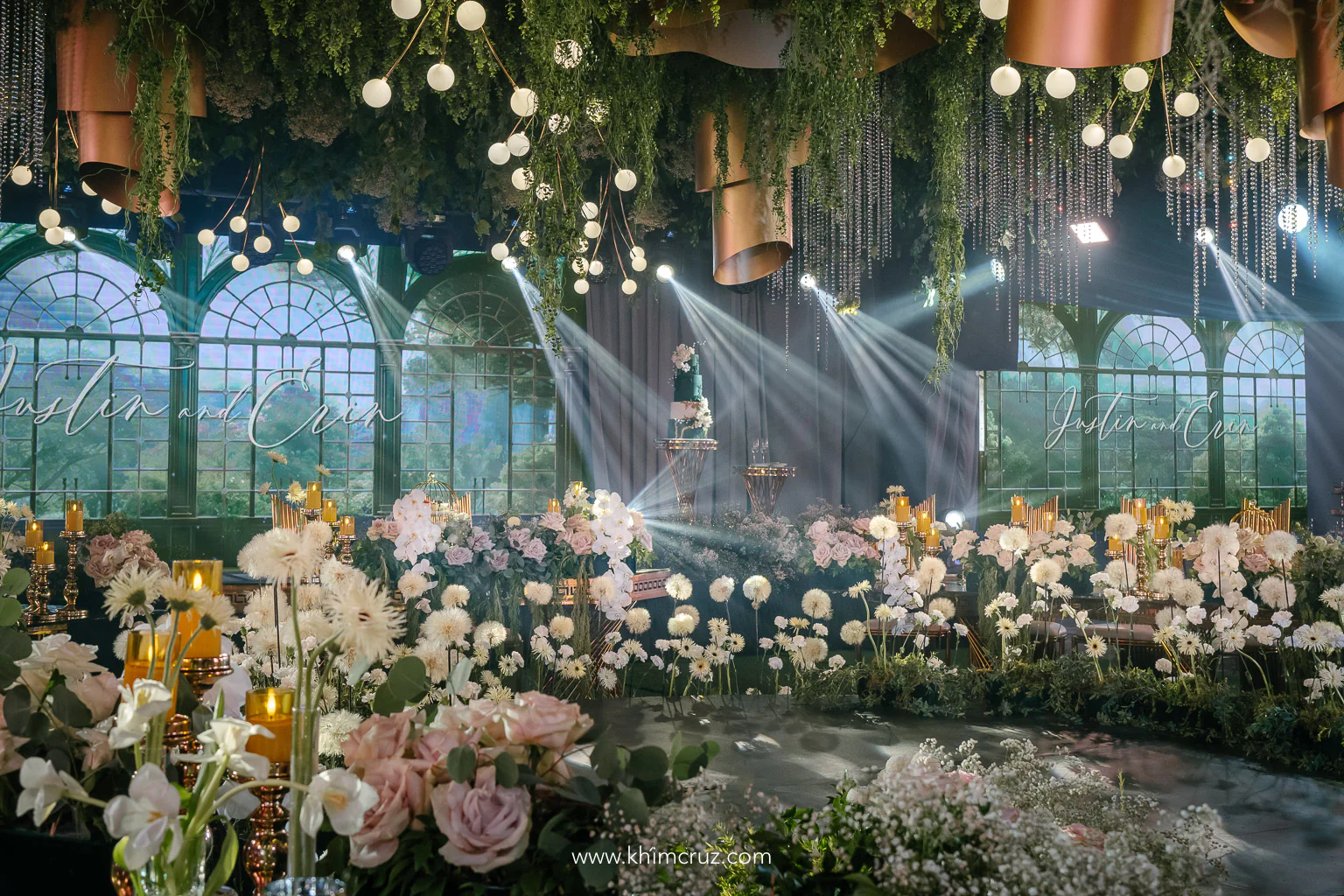 dreamy conservatory-inspired wedding reception semi circular presidential table by event designer and florist Khim Cruz
