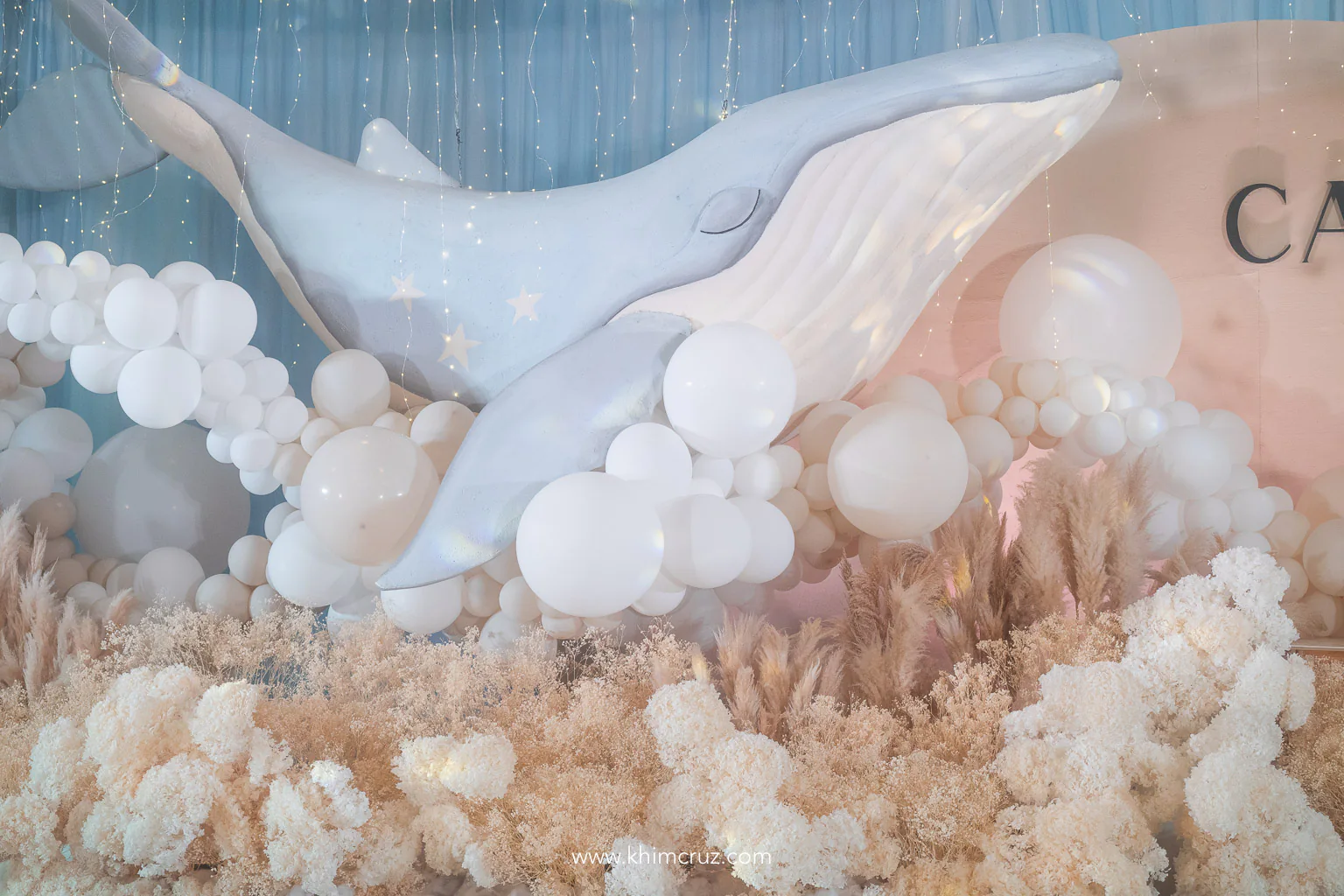 whale gliding over clouds and stars for a dreamy vintage feel celebration