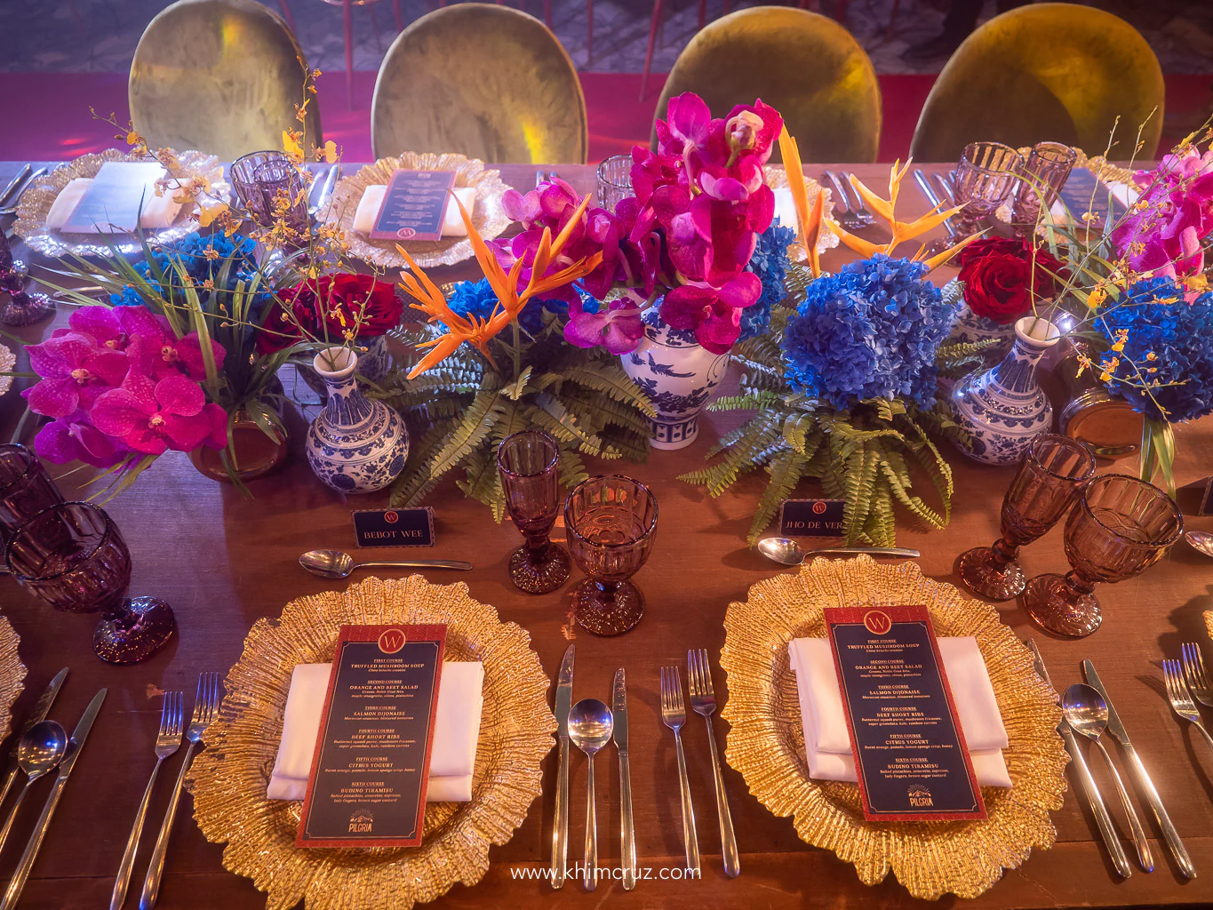 chic New York industrial with Oriental opulence floral table decor by florist Khim Cruz