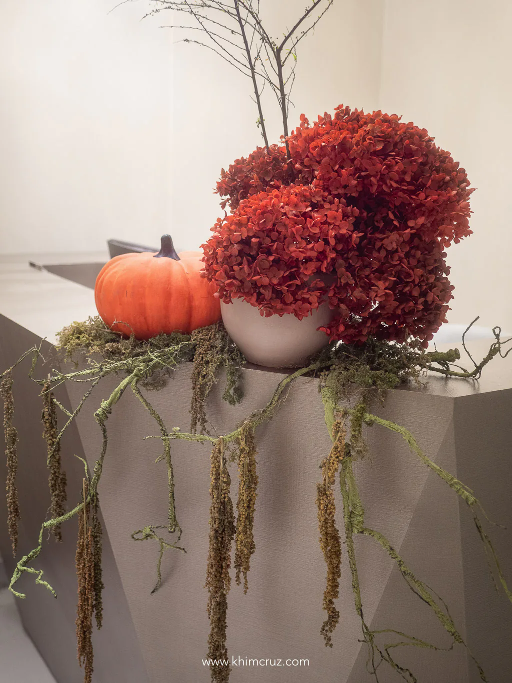 counter top halloween floral design for priore by florist Khim Cruz