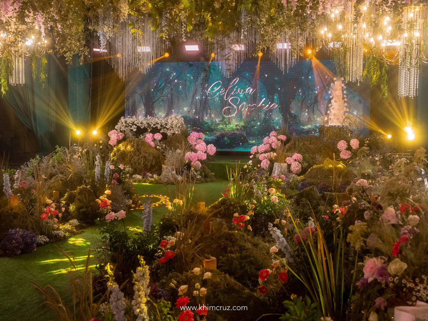 secret enchanted forest themed debut under forest sky adorned with fireflies event designed by Khim Cruz