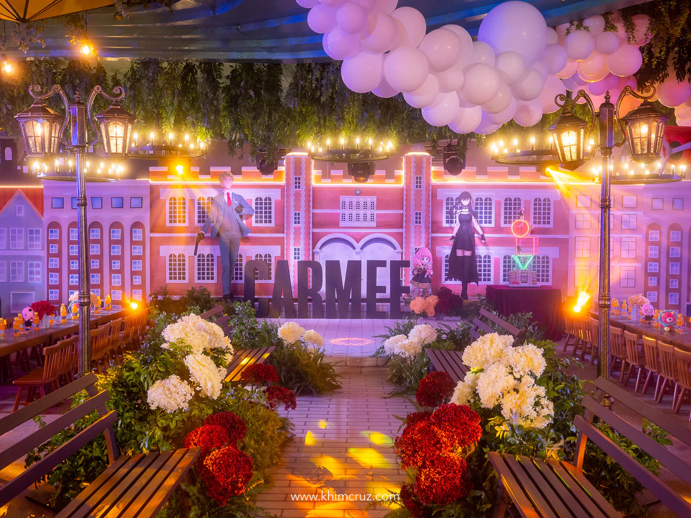 spy x family themed children's birthday party celebration beautiful ceiling and stage design by Khim Cruz