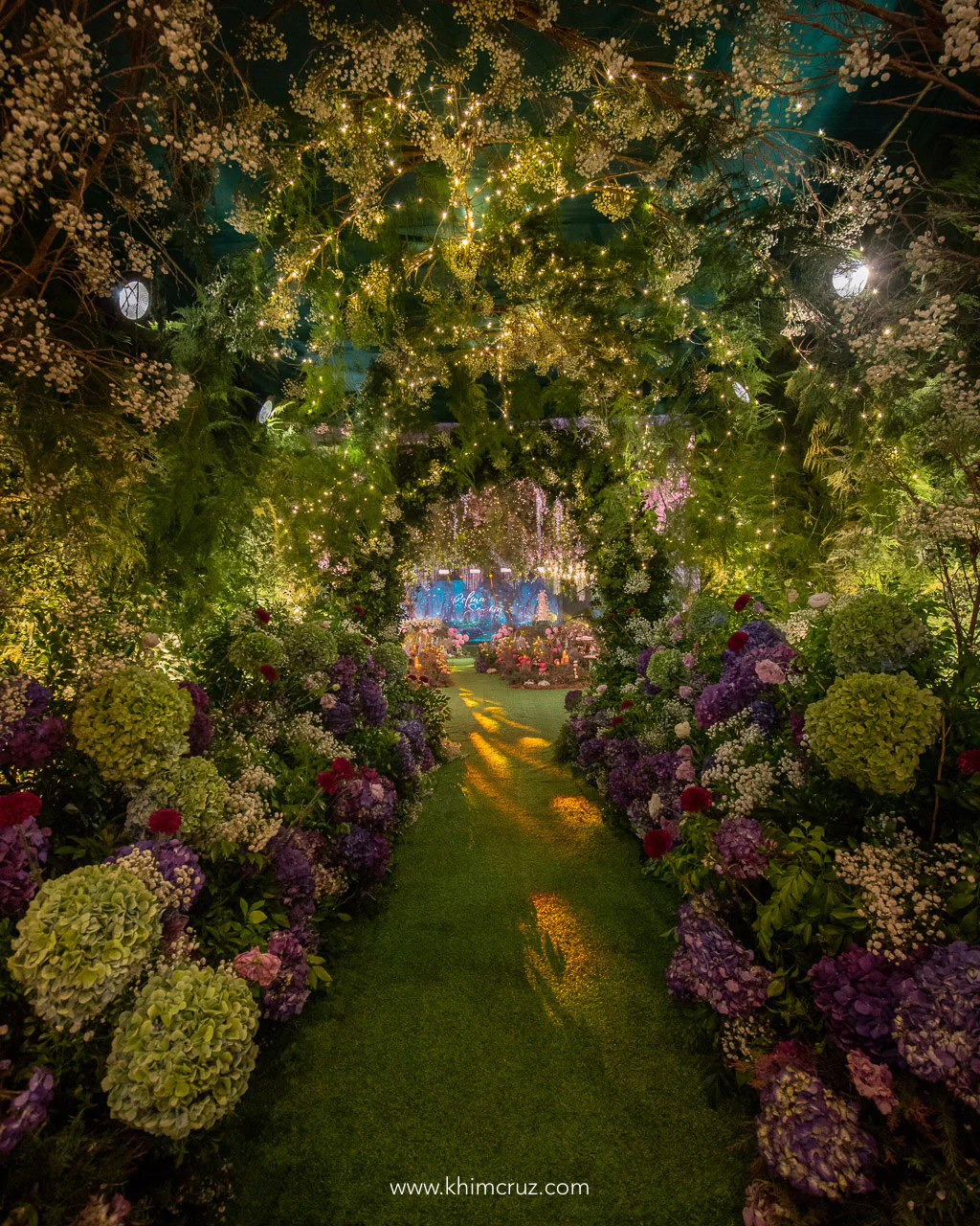 tunnel of floral magic passage to the secret enchanted forest ballroom for Sophie's debut designed by Khim Cruz