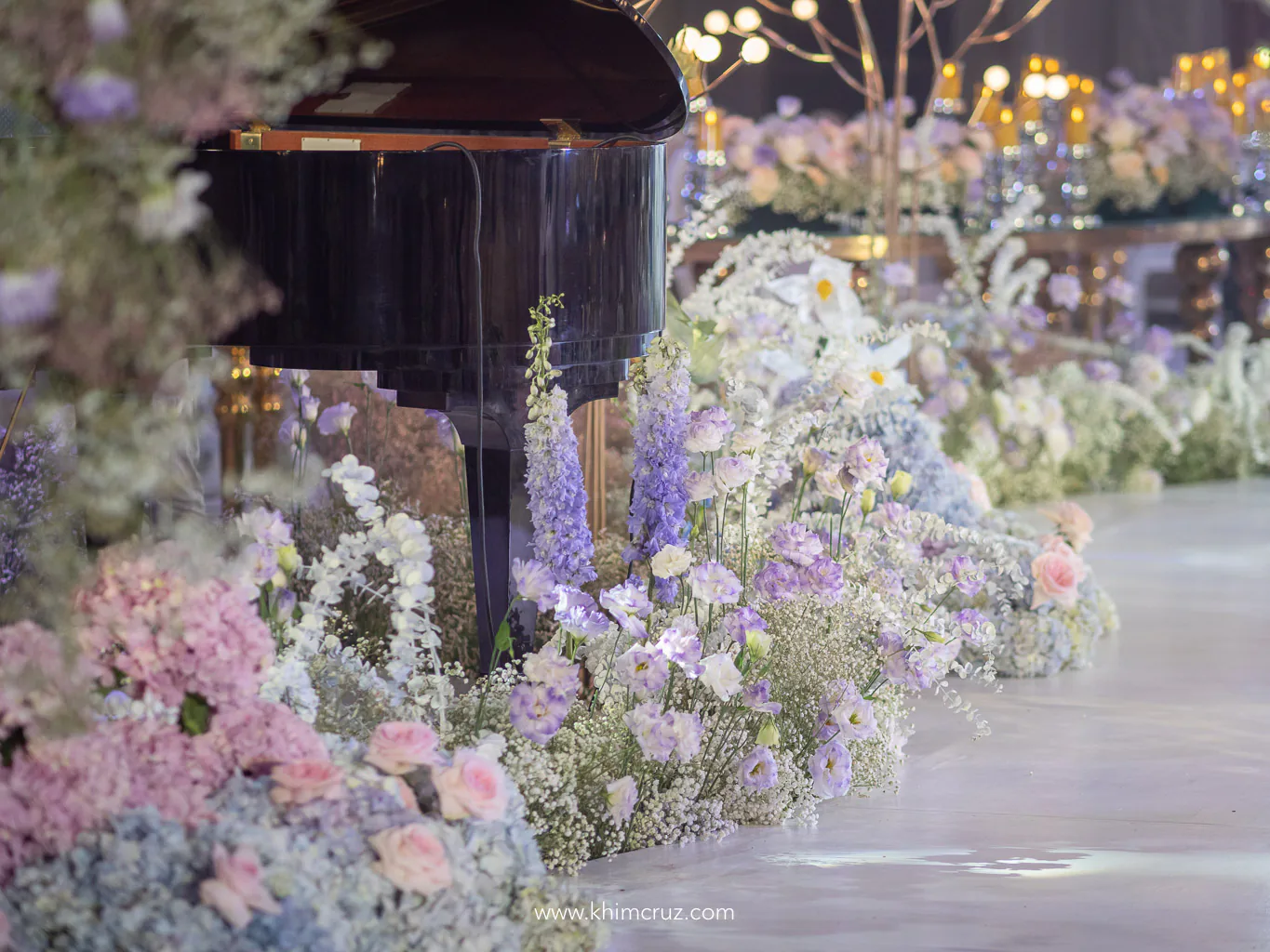 wedding walking path aisle floral details at a dreamy floral themed wedding reception by wedding florist Khim Cruz