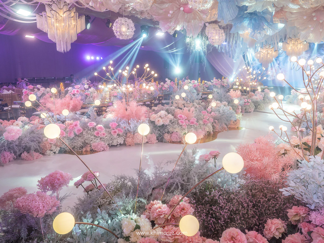 dreamy floral escape wedding reception aisle walkway floral landscape designed by Khim Cruz