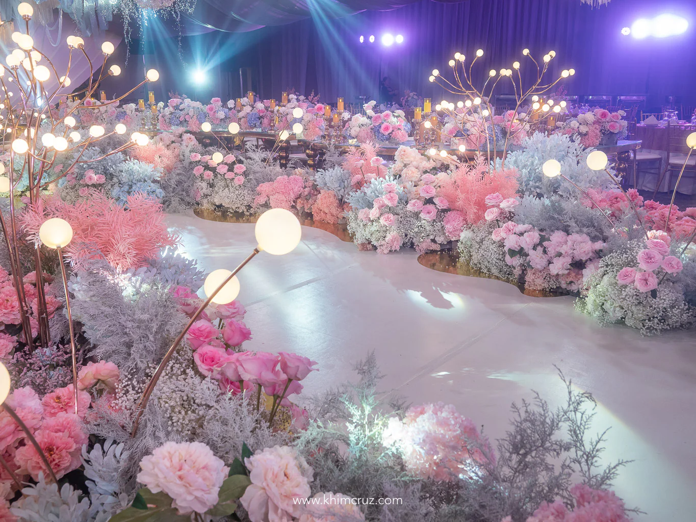 dreamy floral escape wedding walking aisle landscape by Khim Cruz
