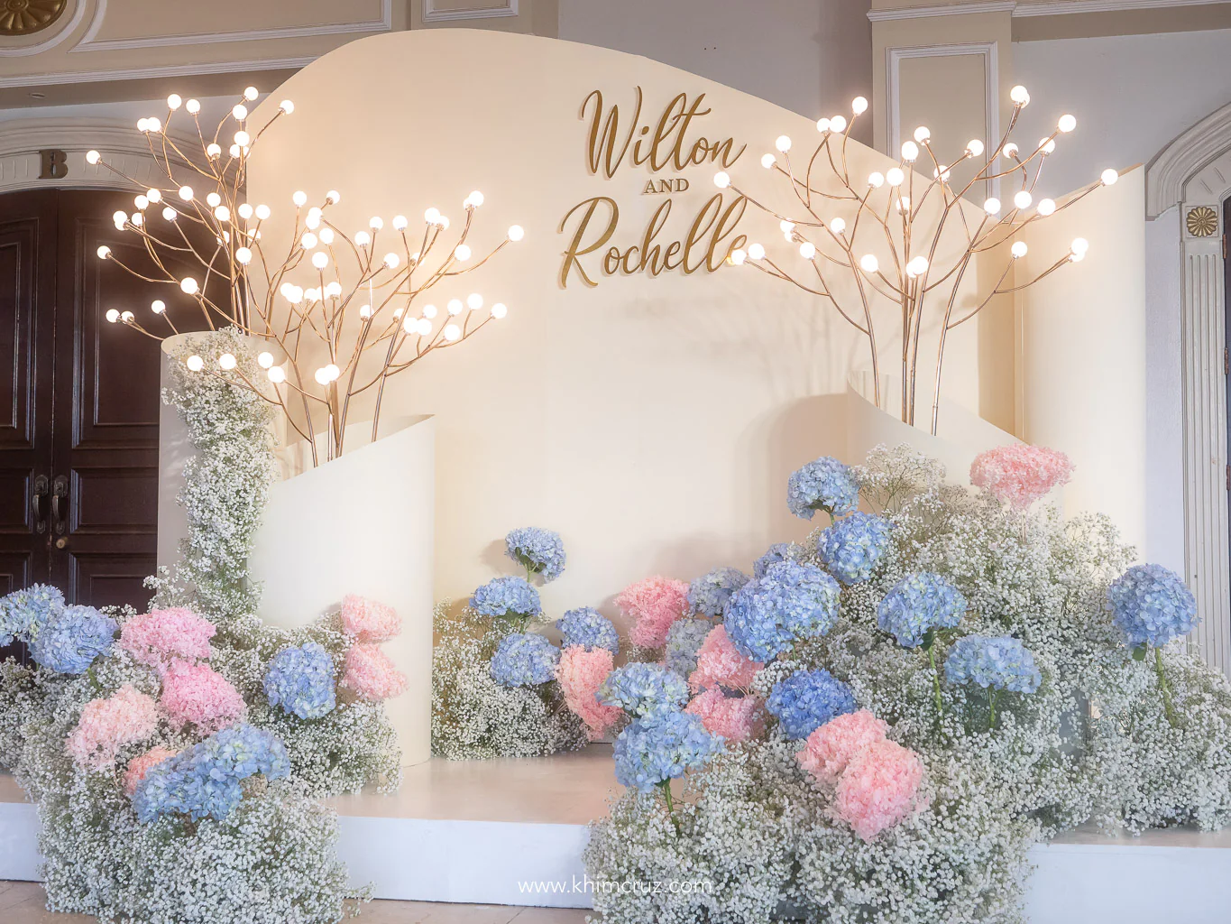 dreamy floral wedding photo area for Wilton and Rochelle