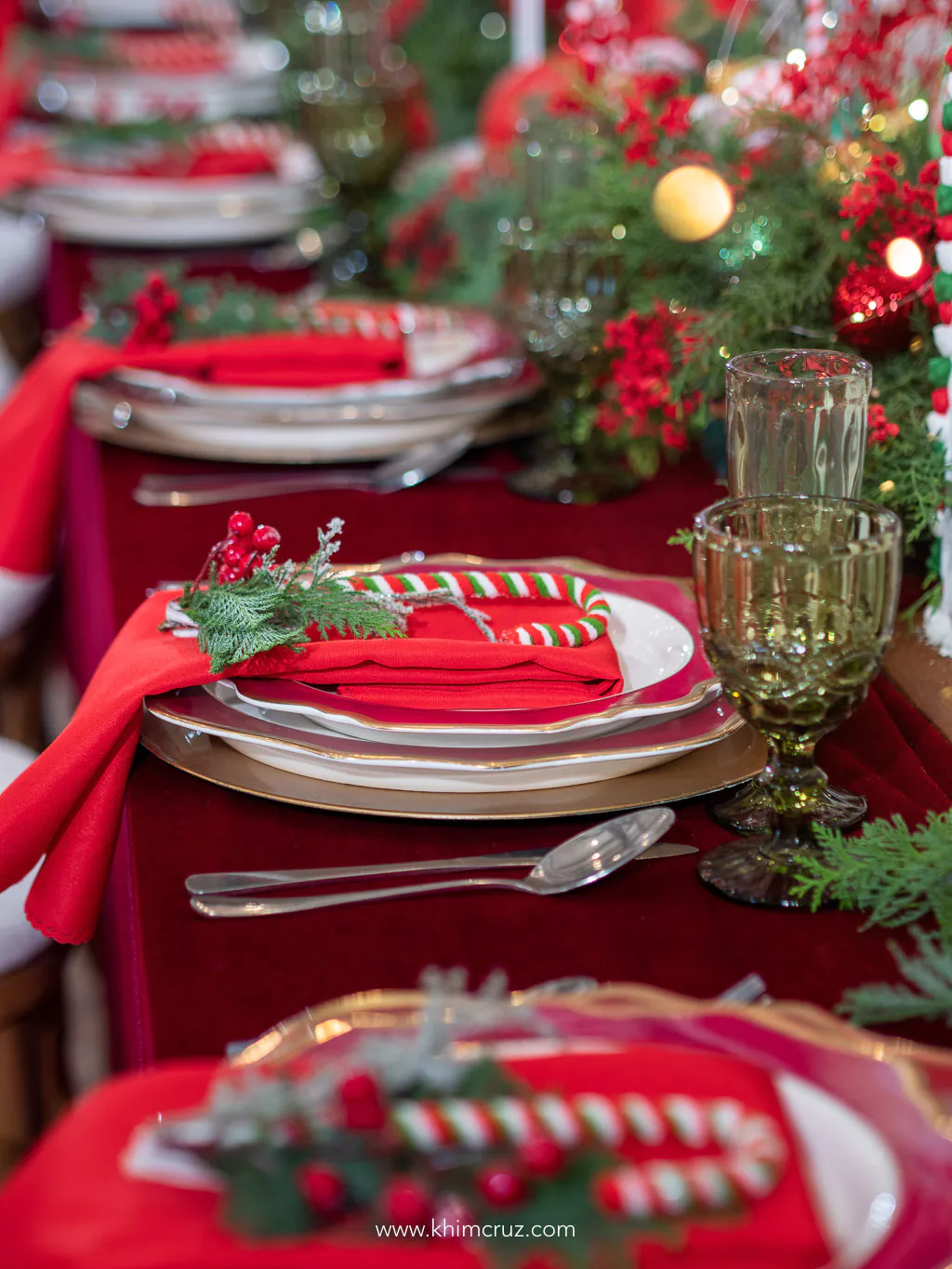 Christmas themed table setup details candy cane
