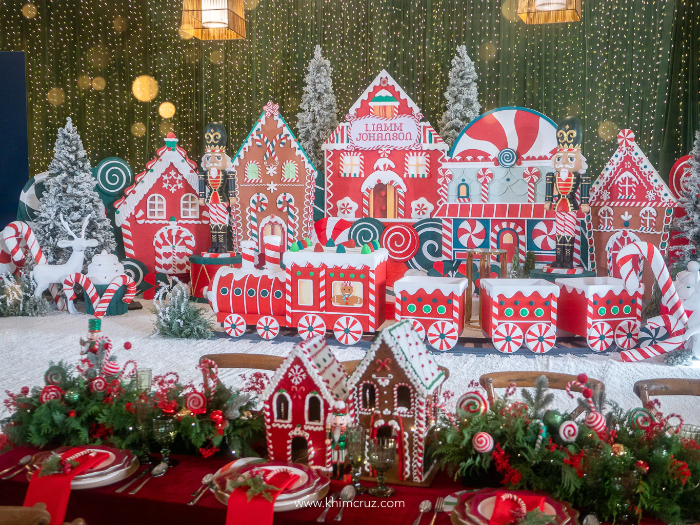 Gingerbread inspired winter wonderland Christmas village birthday party designed by Khim Cruz