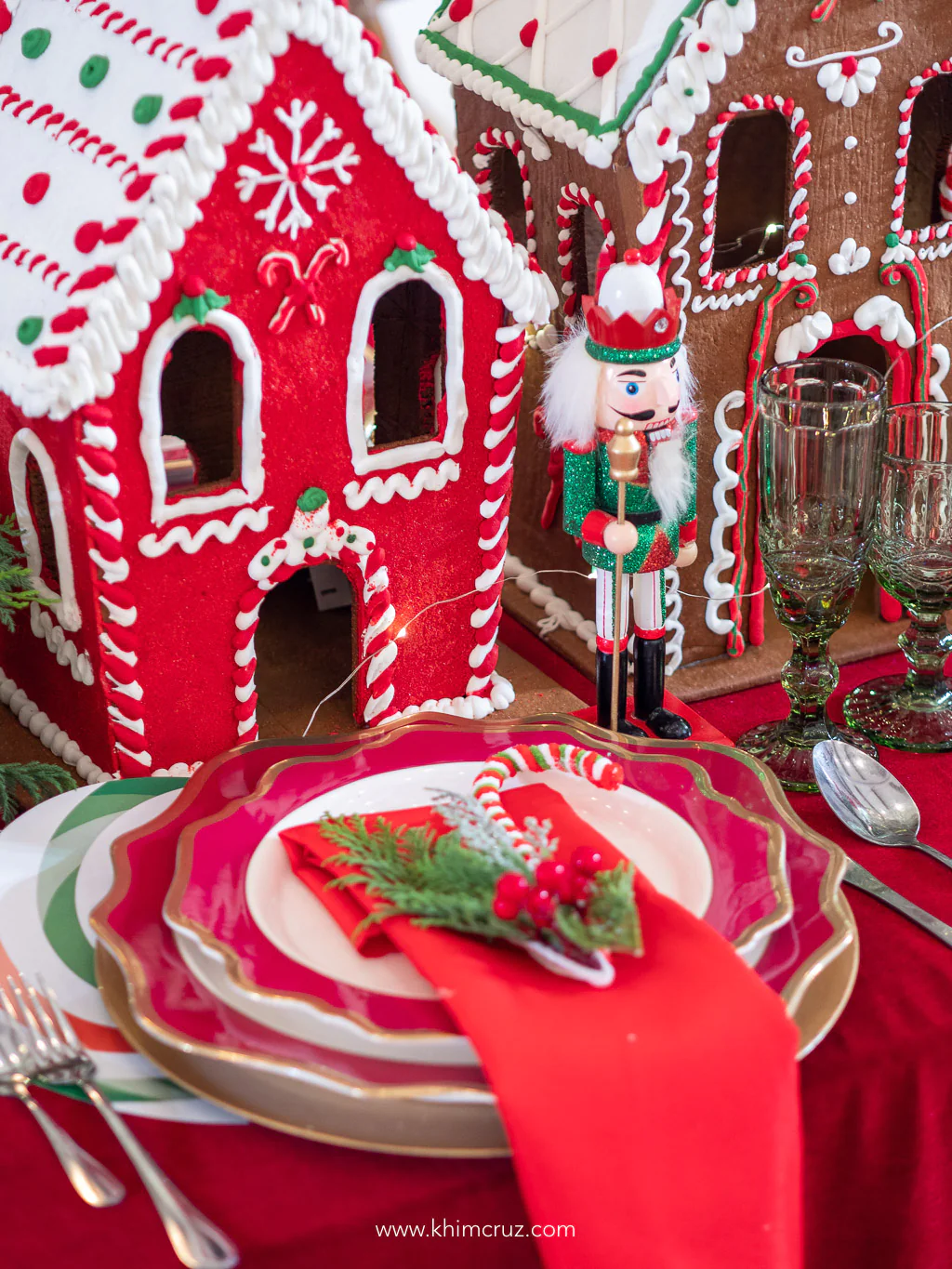 Nutcracker gingerbread house and table cutlery Christmas theme birthday details