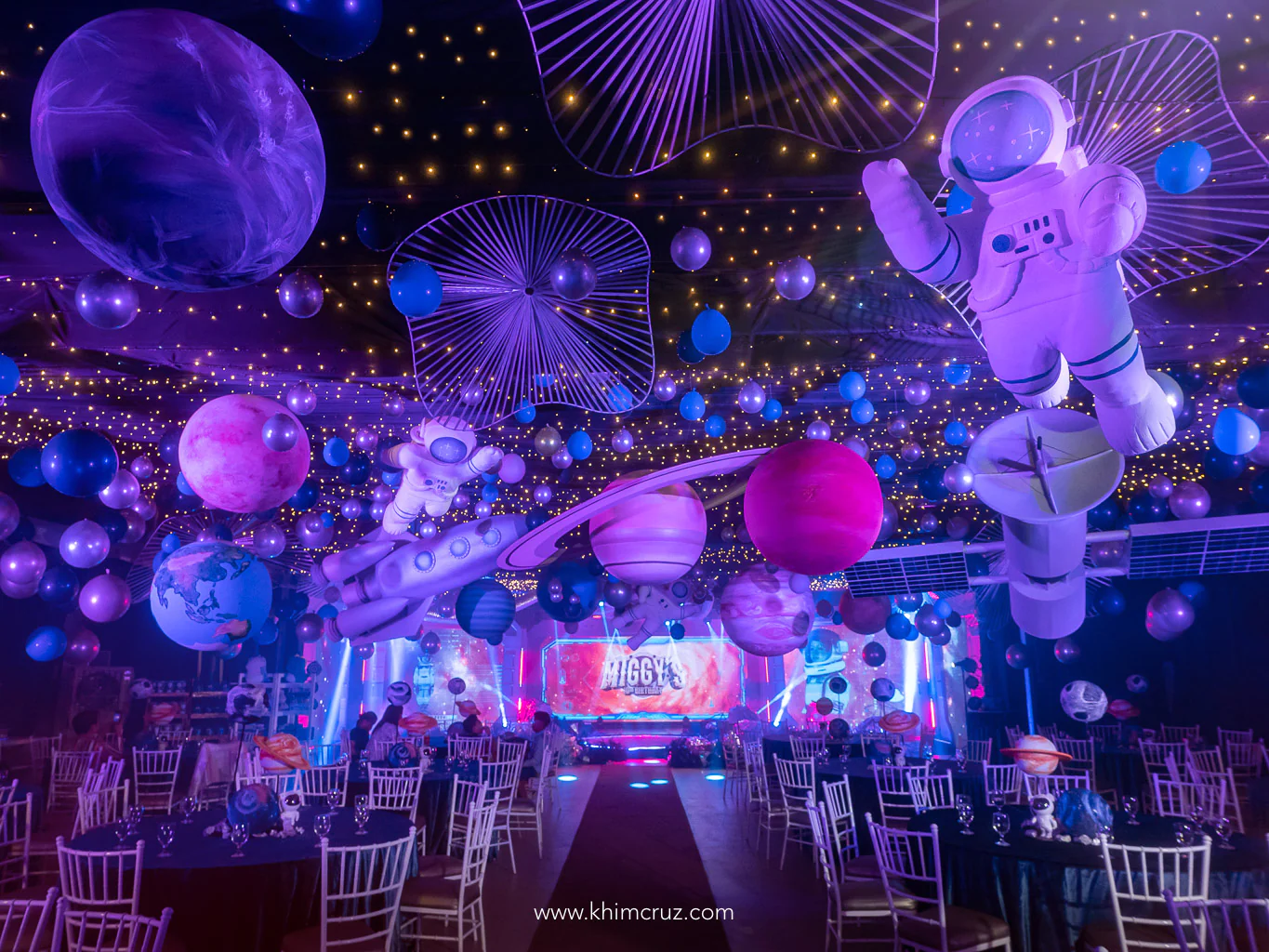 Interstellar space-themed birthday party planets astronauts rockets in the galaxy