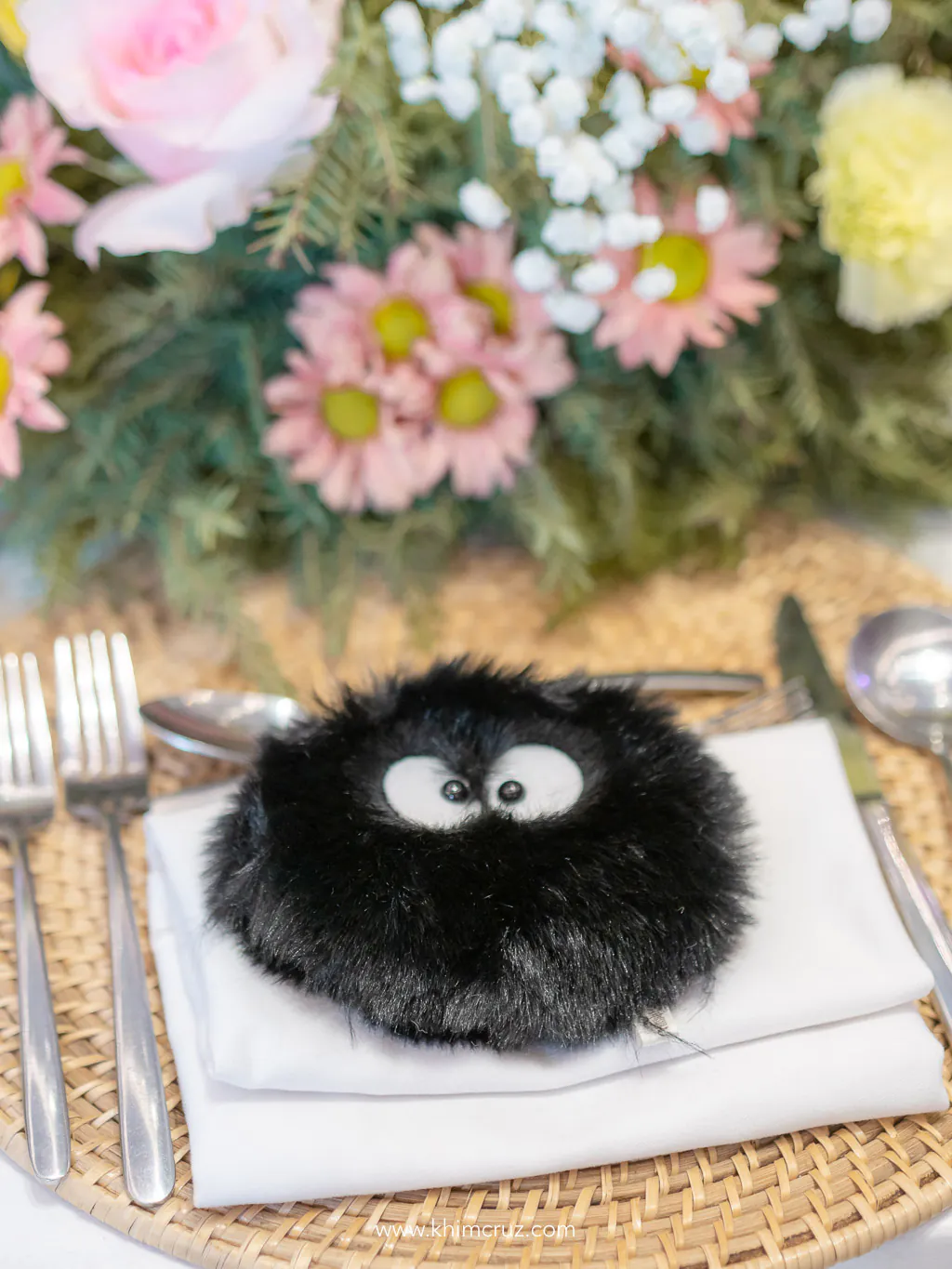 Totoro Sprite character table details to compliment floral centerpieces