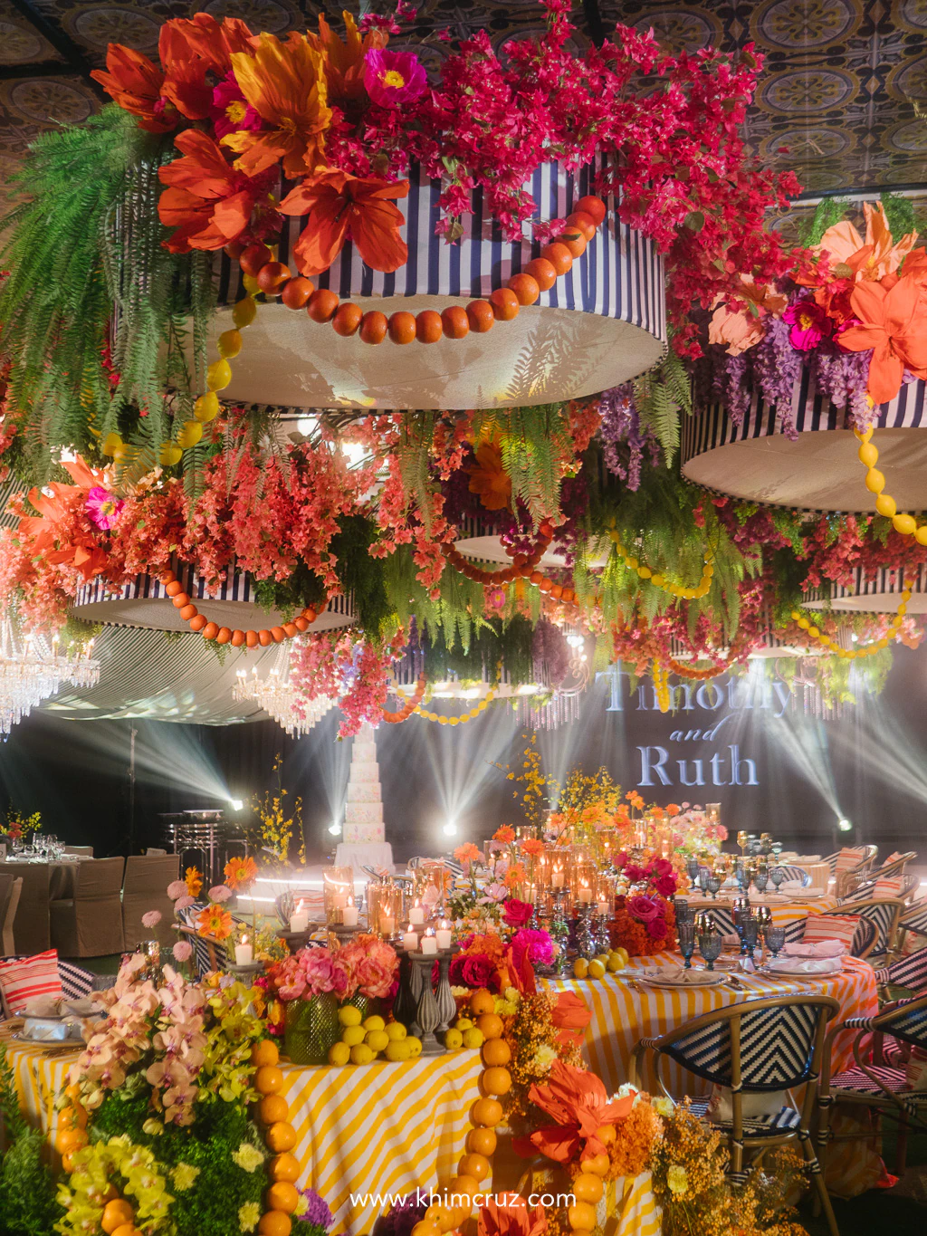 A Lake Como-inspired wedding reception bursting with citrus and color