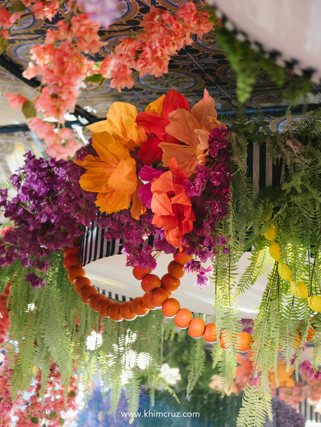 A dreamy wedding reception filled with bold hues and lakeside elegance