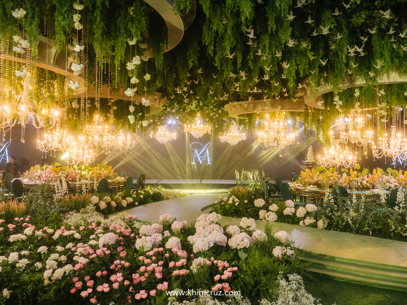 A wedding reception styled by Khim Cruz, inspired by the quiet romance of a timeworn ruin gently reclaimed by nature in full bloom