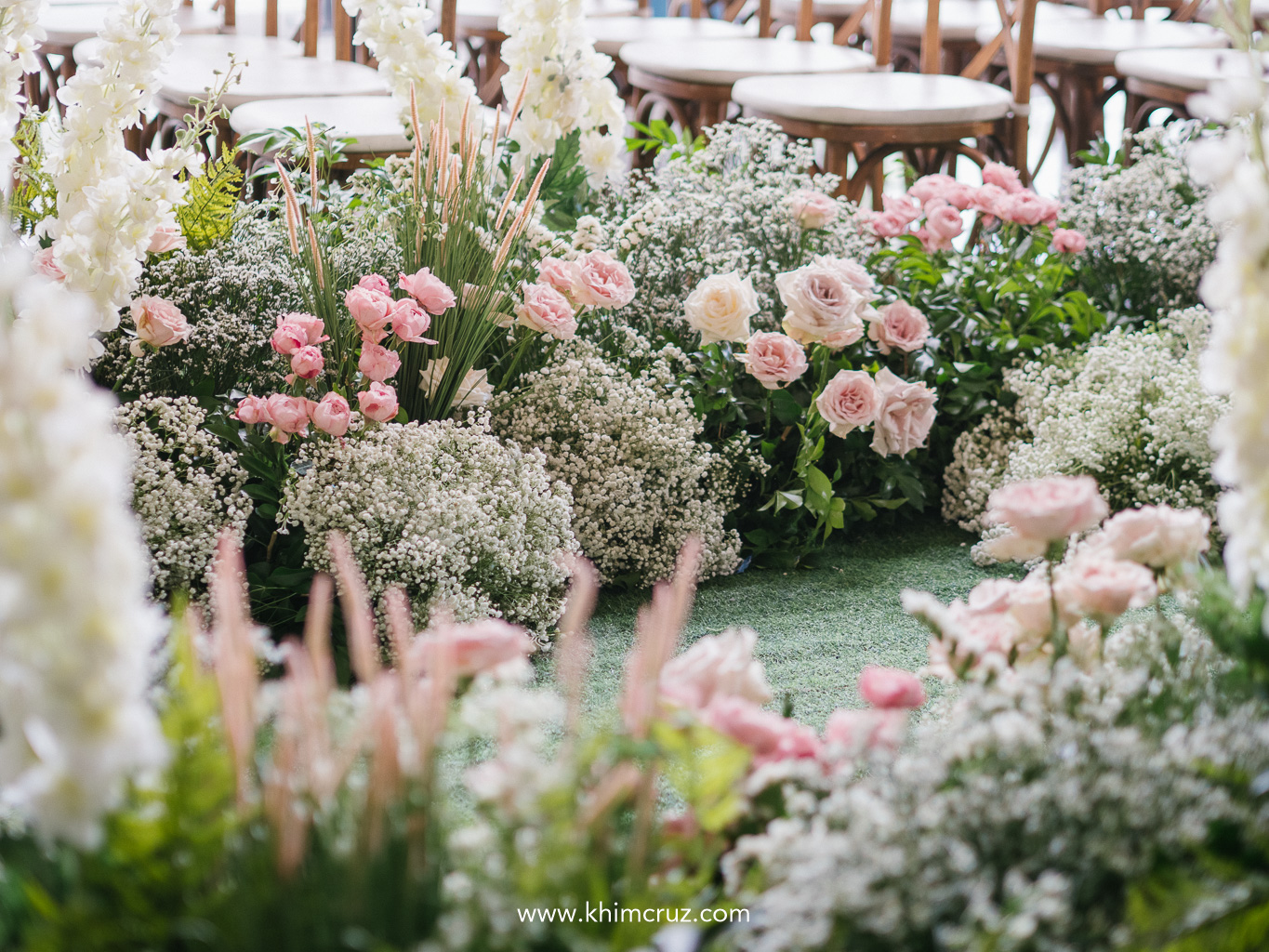 Art Nouveau wedding ceremony aisle floral details