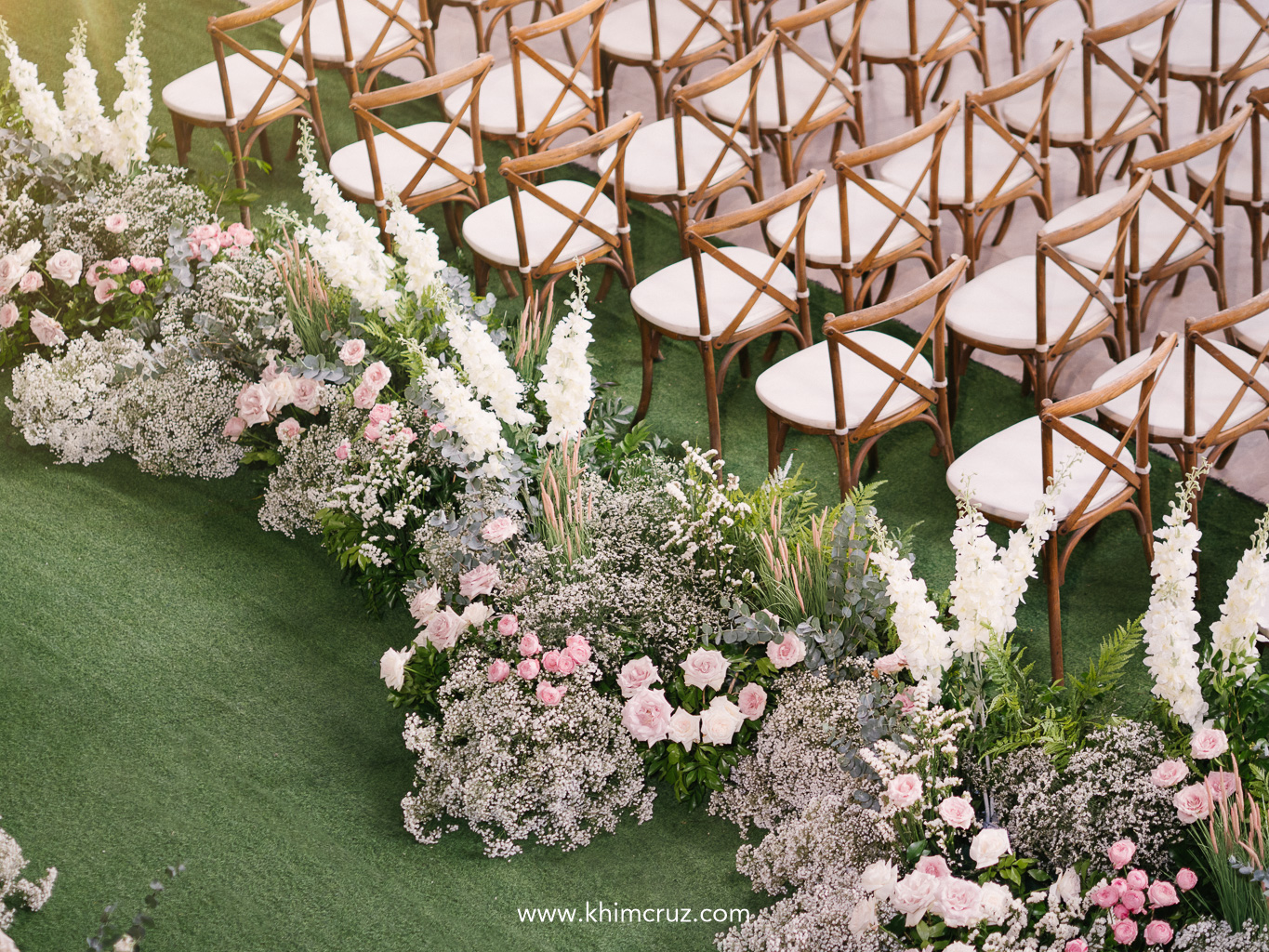 Art Nouveau wedding ceremony aisle organic floral works