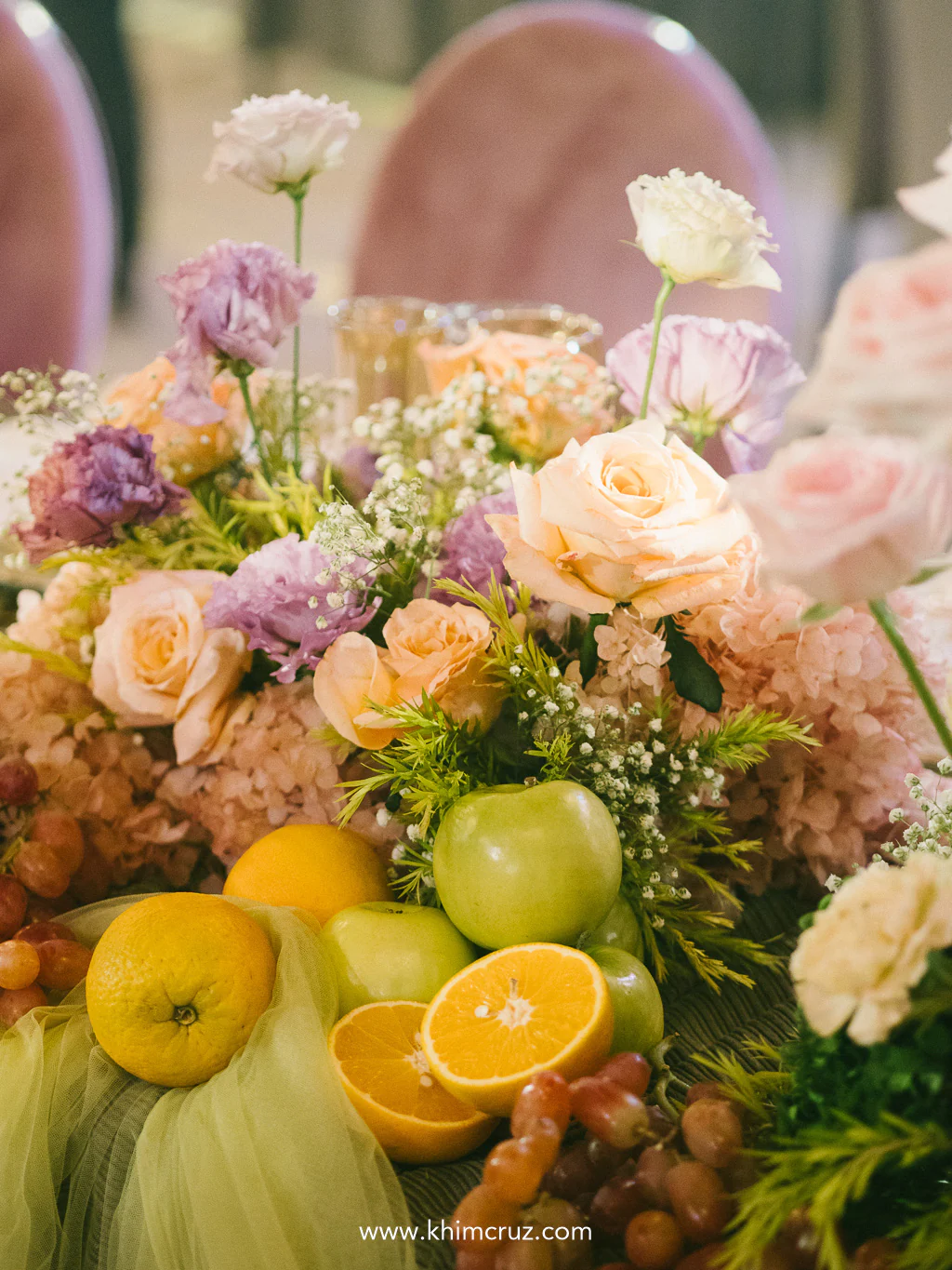 From blooming tables to juicy details, Bill & Doreen’s wedding reception table details was pure enchantment