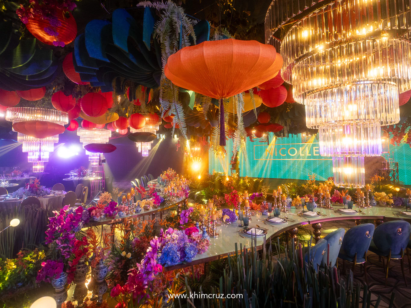 Jewel tones, porcelain details, and orchid opulence define this Crazy Rich Asians-inspired debut