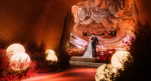 a wedding reception inspired by Grand Canyon's sculptural elegance, layered textures, and warm tones