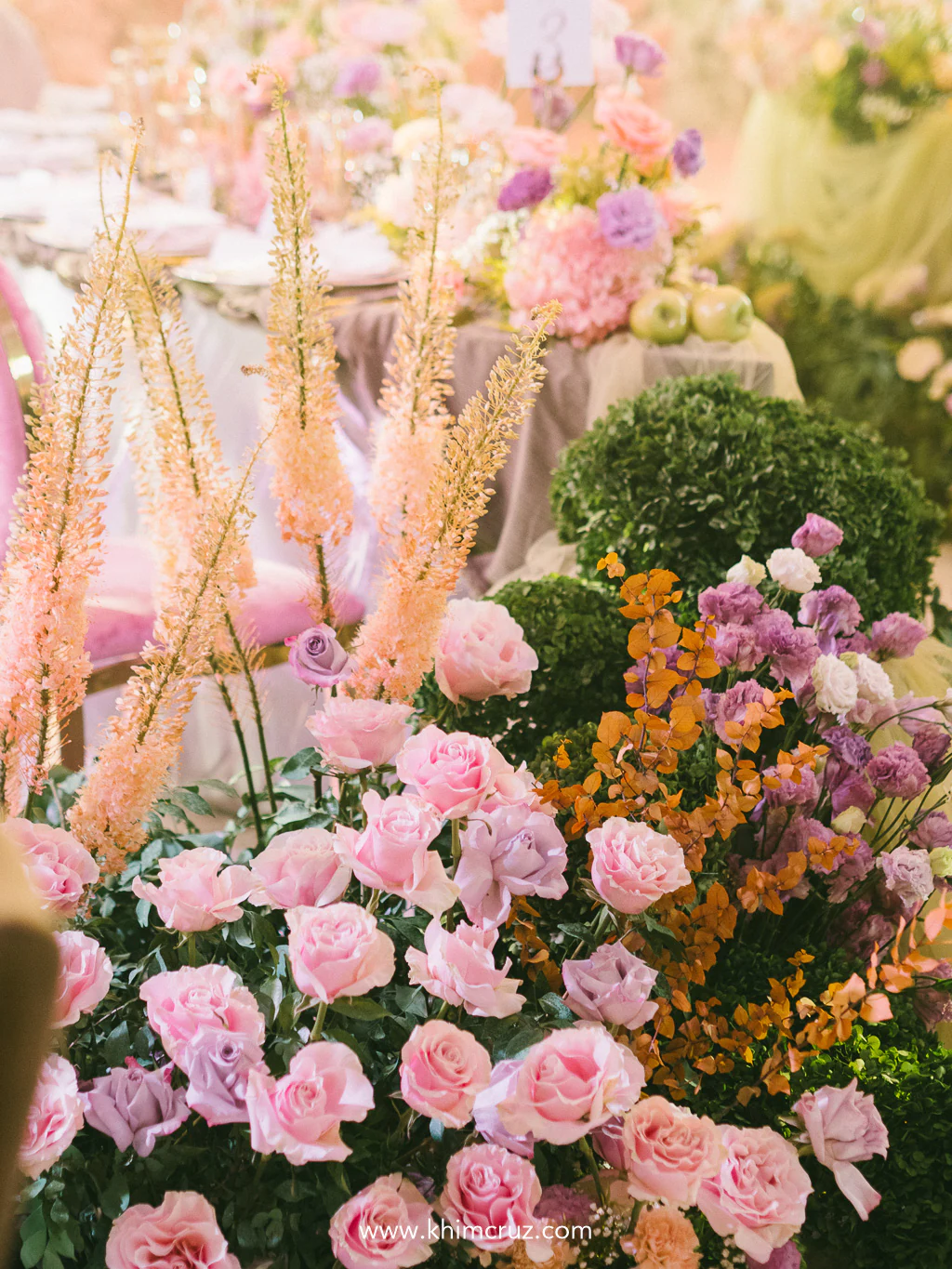 floral details at the foot of table for this vintage charm wedding reception