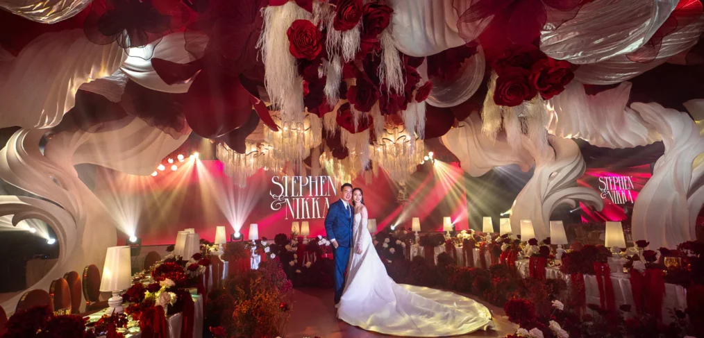 red-floral-ceiling-installation-sculptural-ballroom-wedding-reception-khim-cruz
