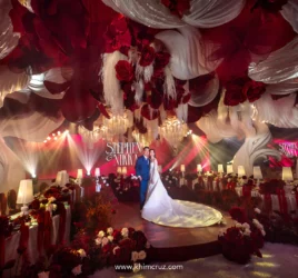 red-floral-ceiling-installation-sculptural-ballroom-wedding-reception-khim-cruz