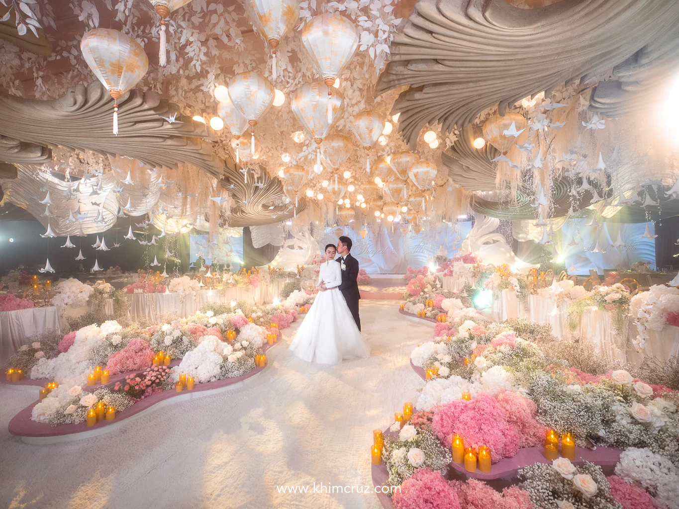 white-old-rose-oriental-lantern-ceiling-floral-aisle-wedding-reception-khim-cruz