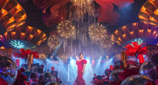 art-deco-disco-50th-birthday-stage-red-gown-crystal-chandelier-khim-cruz-davao