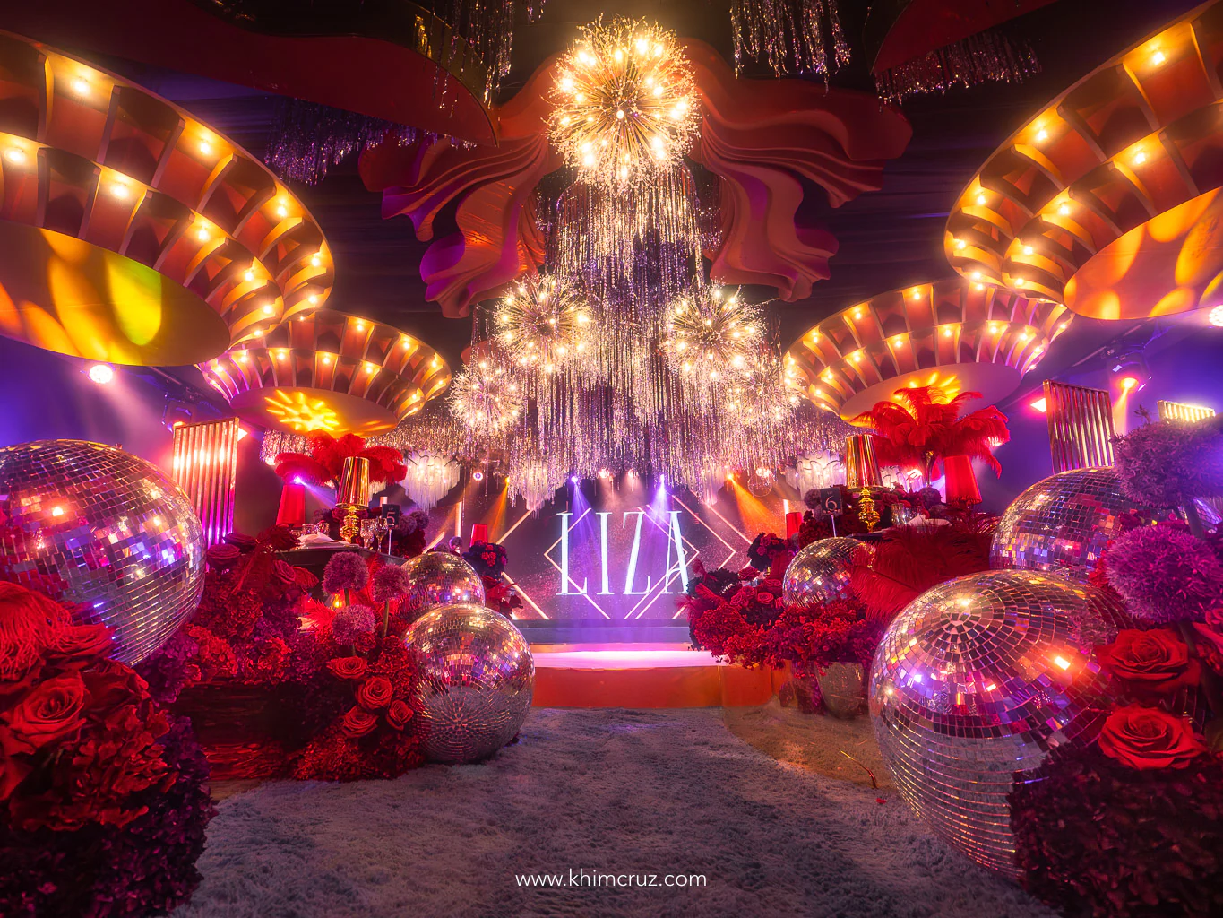 art-deco-disco-50th-birthday-venue-styling-disco-balls-red-roses-khim-cruz-davao
