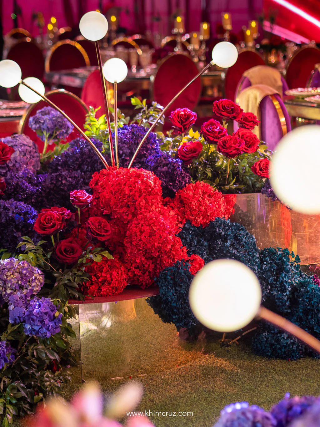 peacock-theme-floral-centerpiece-red-hydrangea-roses-80th-birthday-khim-cruz