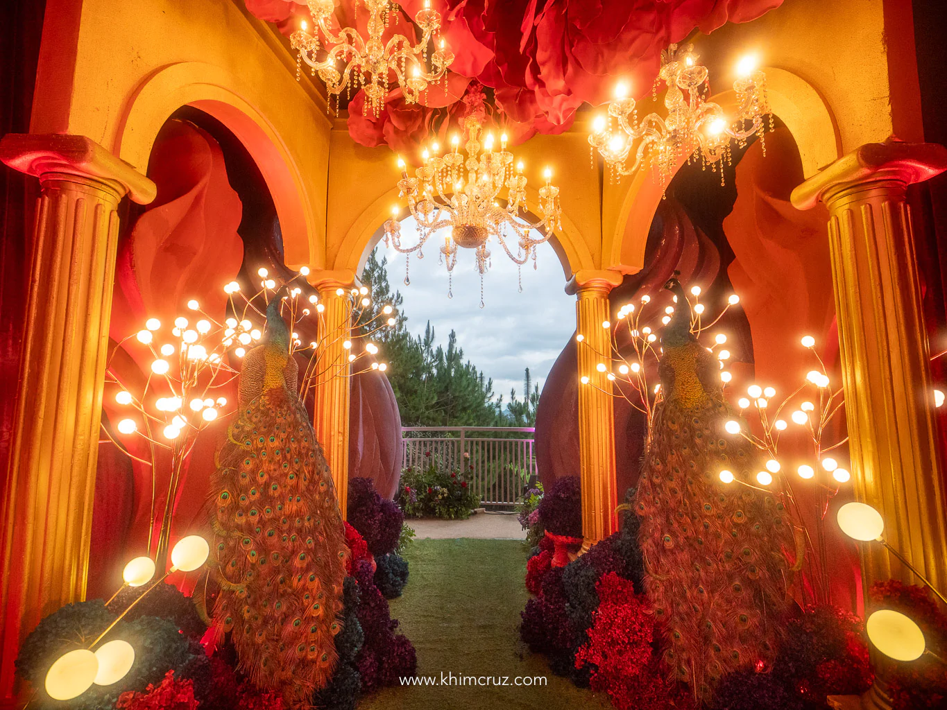 peacock-themed-entrance-arch-chandeliers-80th-birthday-khim-cruz-davao